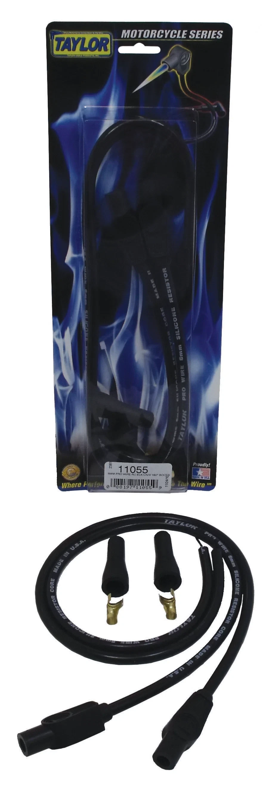 Spark Plug Wire Set Universal 8mm Silicone 180_ 3500 ohm_ft Prowire Black 11055
